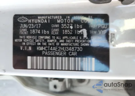 2017 Hyundai Accent Se z USA, uszkodzony, nr VIN KMHCT4AE2HU348730